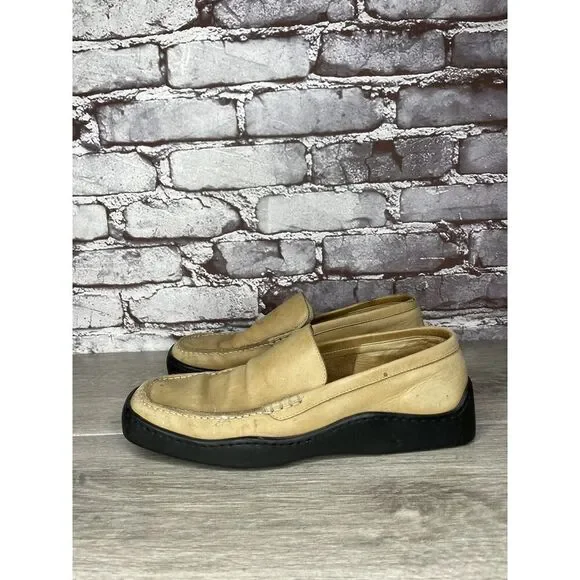 Duccio Del Duca Tan Leather Square Toe Wedge Designer Loafers Women 8.5M US/39EU